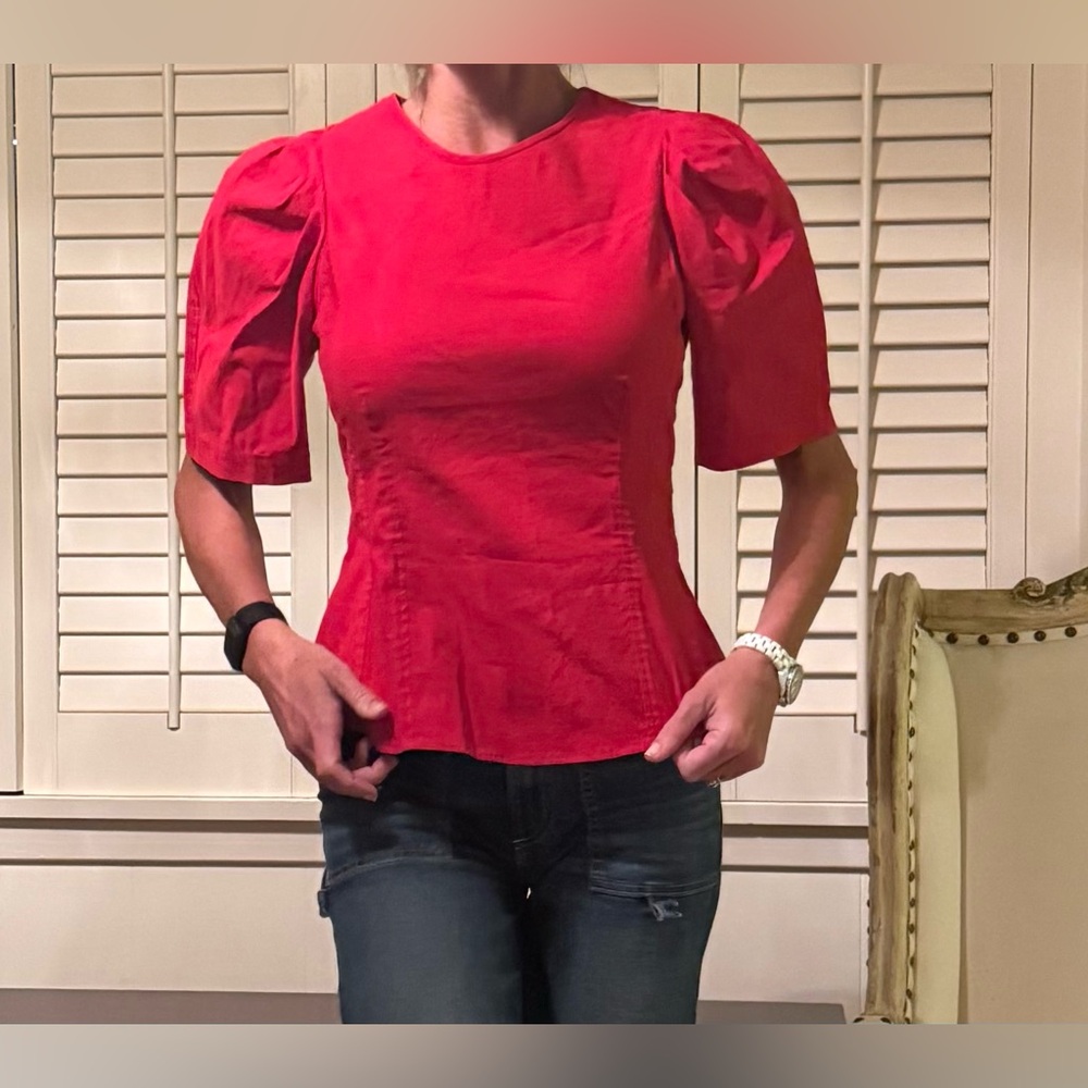 SEA New York red open/belted back top